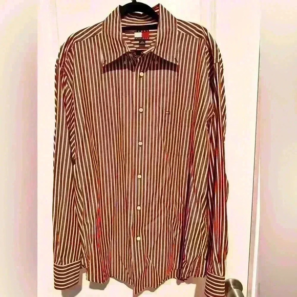 TOMMY HILFIGER MENS CASUAL STRIPED BUTTON DOWN LONG SLEEVE SHIRT
RED WHI SIZE L - Picture 1 of 3
